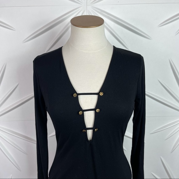 Bodysuit Plunging Neck Line & Gold Buttons - Picture 3 of 9